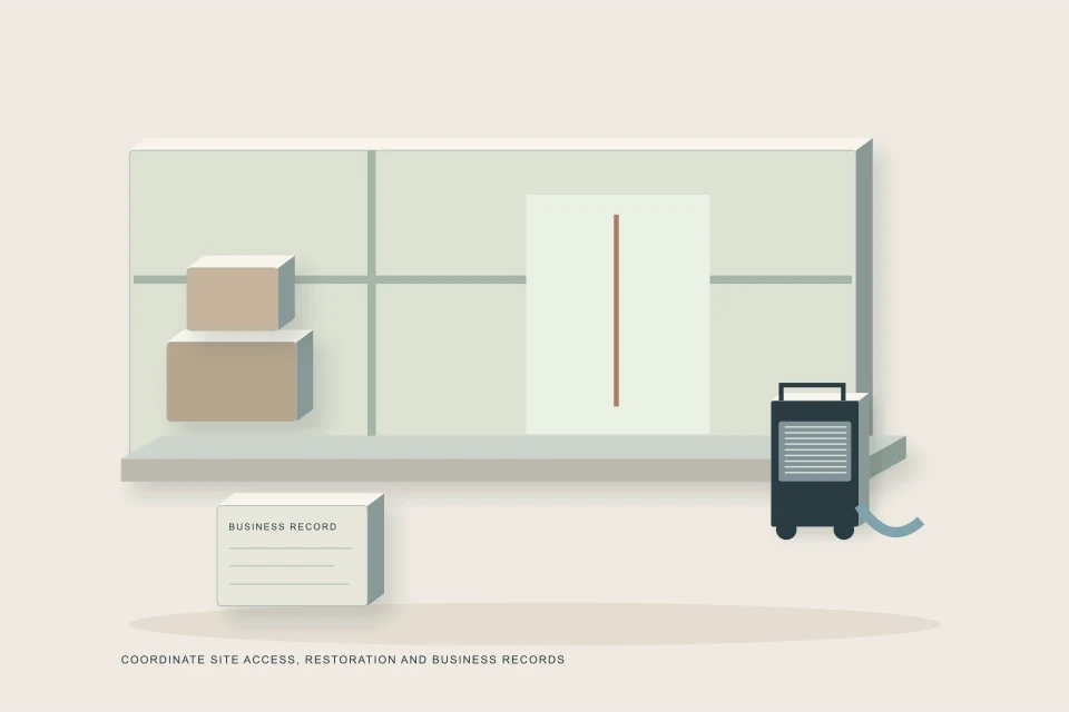 Conceptual illustration of shop recovery area with containment corridor commercial flooring and records