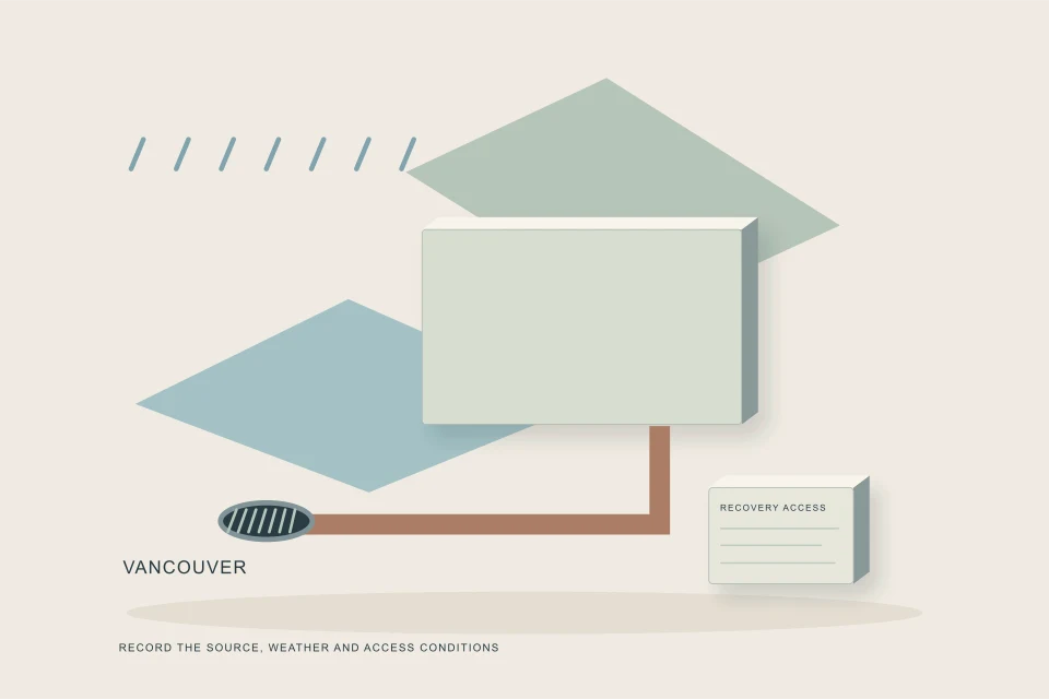 Conceptual illustration of rain-day street inlet private drainage and recovery access illustration